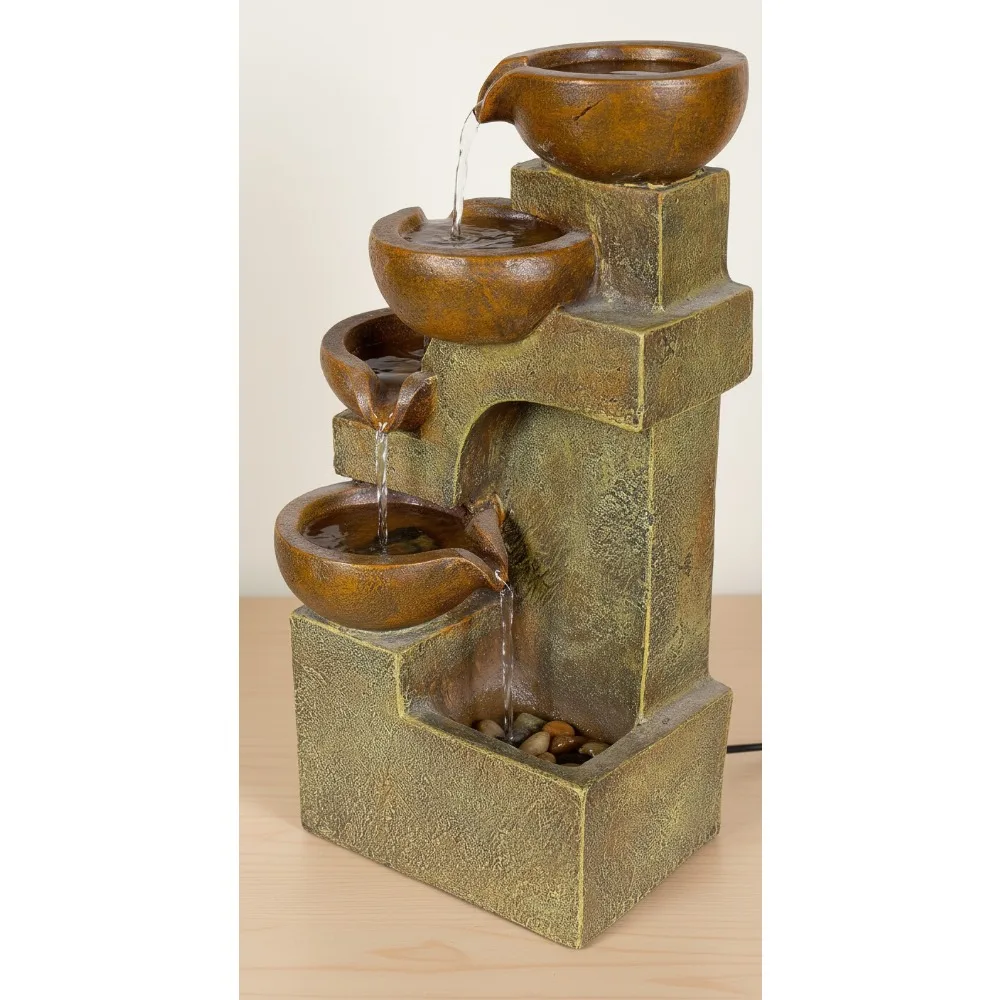 

Indoor/Outdoor Tabletop Waterfall Fountain with Natural Stone Look, 16" Brown Cascading Pots