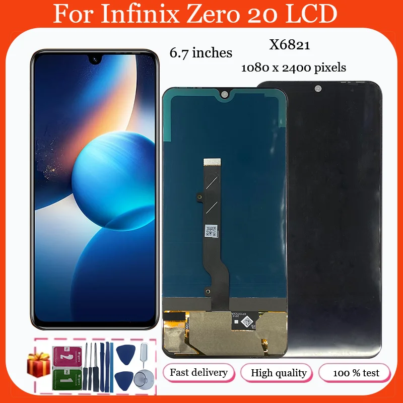 

AMOLED для Infinix Zero 20, X6821, ЖК-дисплей, сенсорный экран, полный стеклянный дигитайзер в сборе, замена ремонта мобильного телефона