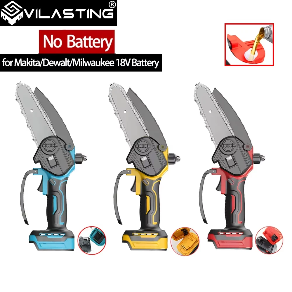 VILASTING Electric Chain Saw Handheld Portable 6IN Wood Cutter Pruning Garden Power Tools For Makita/Dewalt/Milwaukee 18V Pins