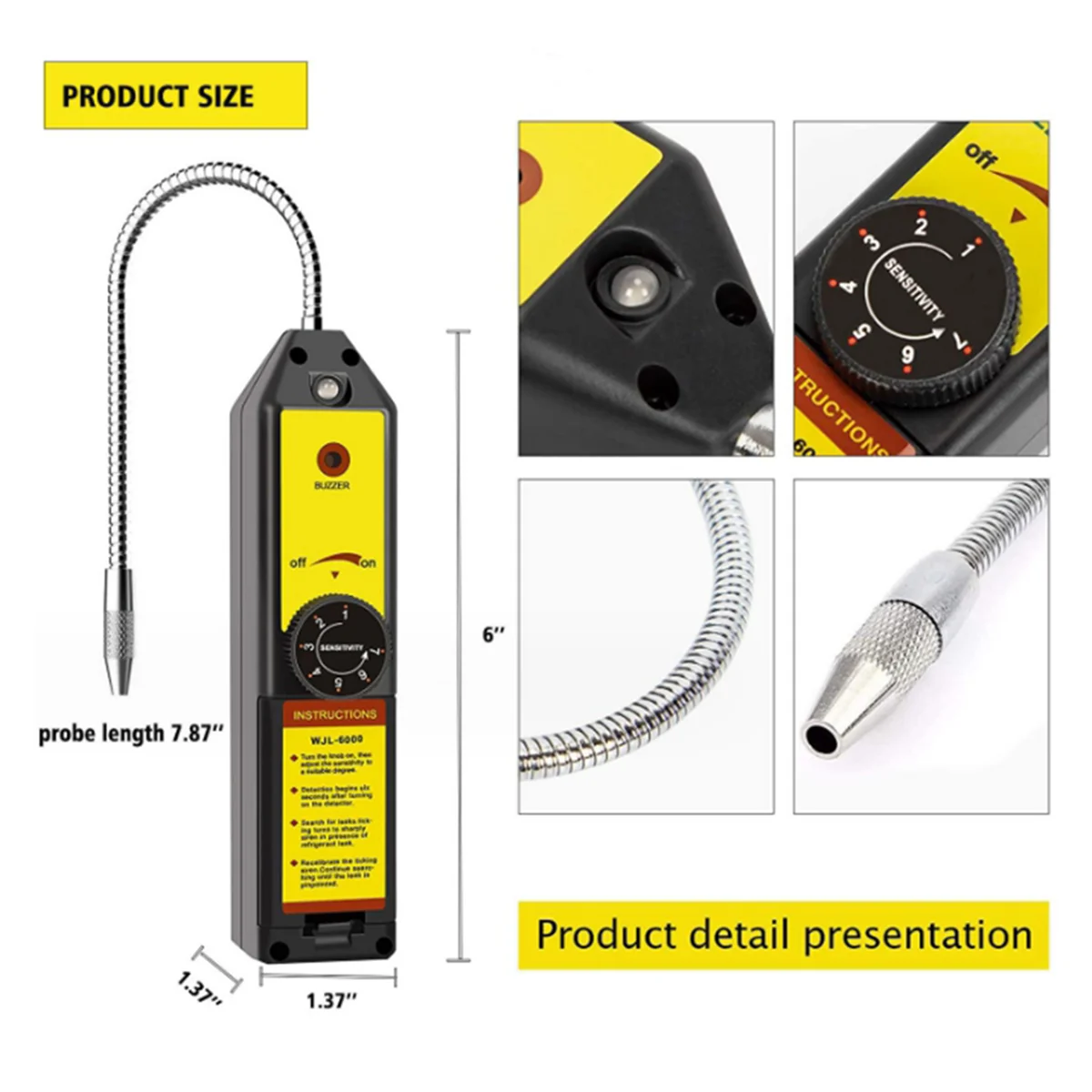 WJL-6000-L Freon Leak Detector Halogen Leak Detector Refrigerant Gas HVAC R22 R410A R1234YF Detector with UV Light