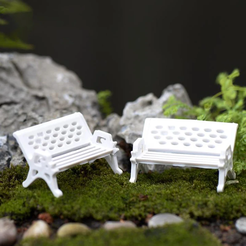 3Pcs Mini Bench Chairs Park Seat Garden Miniatures Micro Landscape Decoration