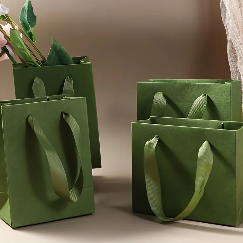 5 Stück große grüne Retro-Geschenktüten – elegant und Design, für Hochzeiten, Partys, Schmuckaufbewahrung | Einkaufs-/Taschen- und Verpackungsbox aus Papier – Detail 1