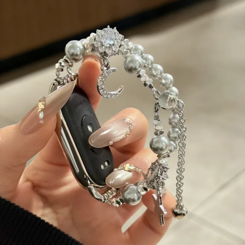 Star Moon Pearl Diamond Strap Suitable Xiaomi Band 8Pro/9Pro, For Mi Band 3/4/5/6/7, 8/8NFC/9/9NFC/10/10NFC, For Redmi Watch5/4/ view 6