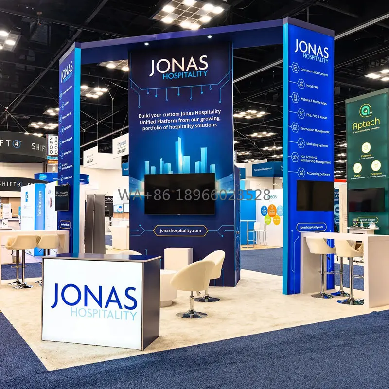 20x20 Foot Expo Booth Trade Show Booth Displays Fair Stall Led Backlit Modular Exhibition Booth with Exhibition Counter