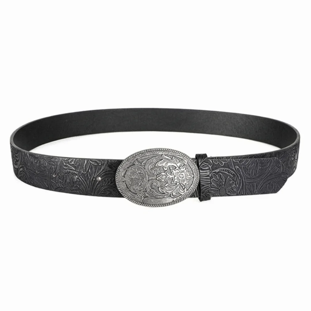 Trendy PU Leather Western Cowboy Belt Vintage Retro Carved Buckle Embossed Belt Punk Rock Y2K Waistband For Man Women
