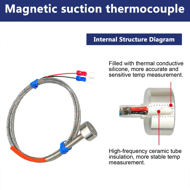 المزدوجة الحرارية المغناطيسية نوع K /pt100 -200+450 ° C مستشعر درجة حرارة السطح المحمول DIA 20 مم موصل مصغر محمي