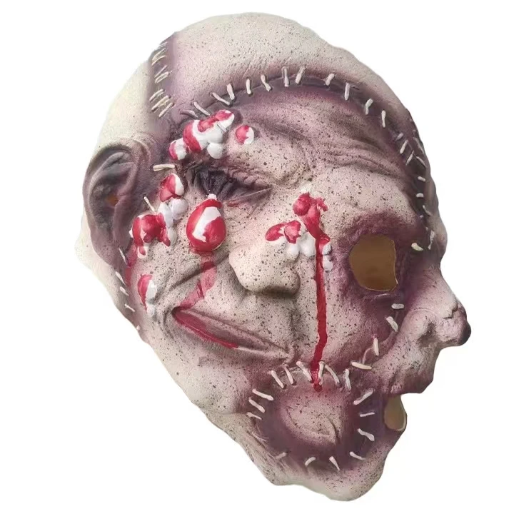 Halloween Horror Three-Sided Ghost Face Mask Scary Killer Evil Demon Helmet Cosplay Bleeding Suture Ghost Latex Full Face Masks