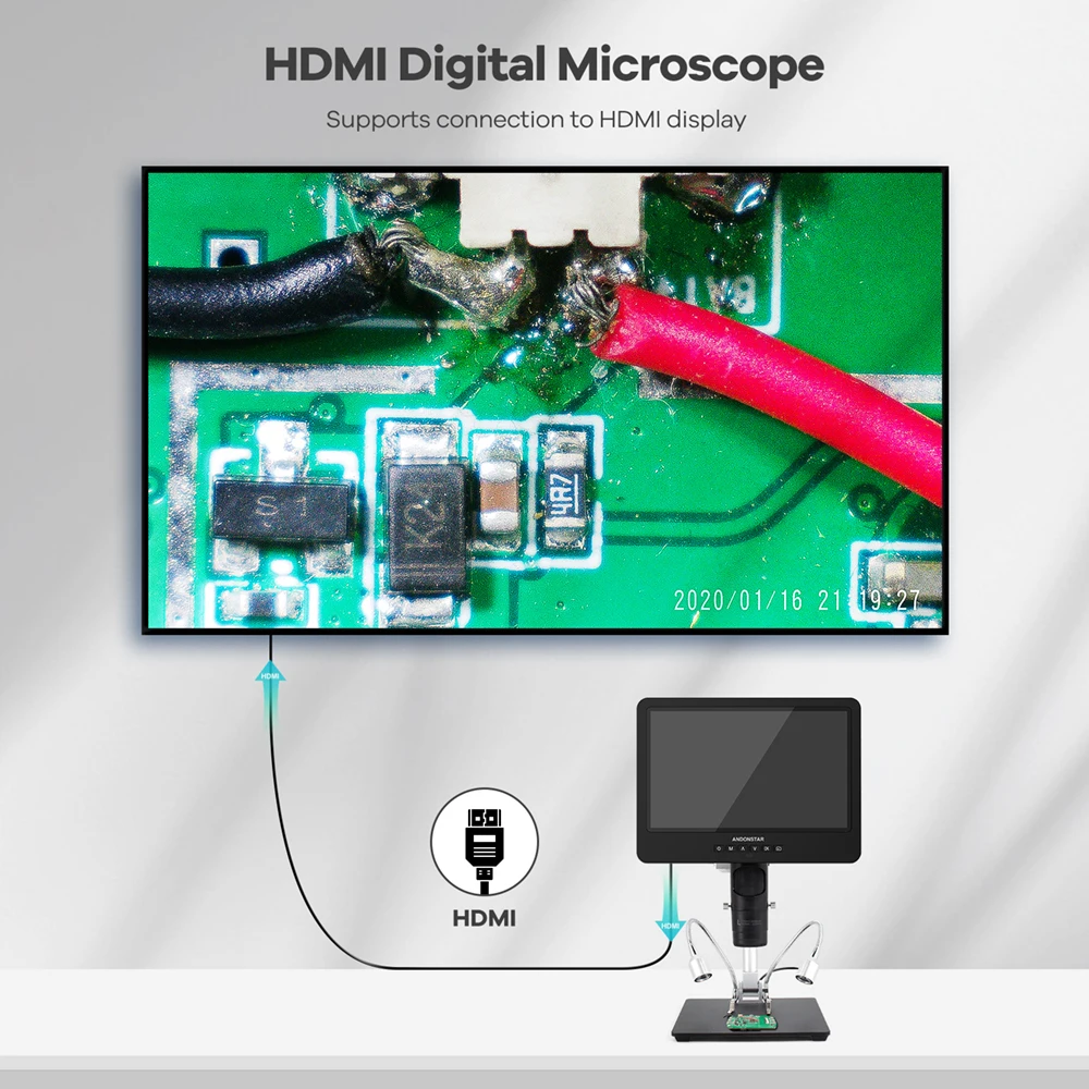 Imagem -04 - Andonstar-hdmi Microscópio Digital Ad249sm Conexão pc Lens para Solda Pcb Eletrônica 2000x Uhd 2160p 10.1 Ips 2024