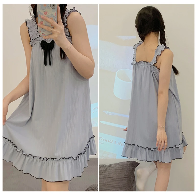 5XL Plus Size Suspender Nightdress with Chest Pad Women Summer Sweet Nightgown Can Be Worn Outside Japanese Student Home Wear