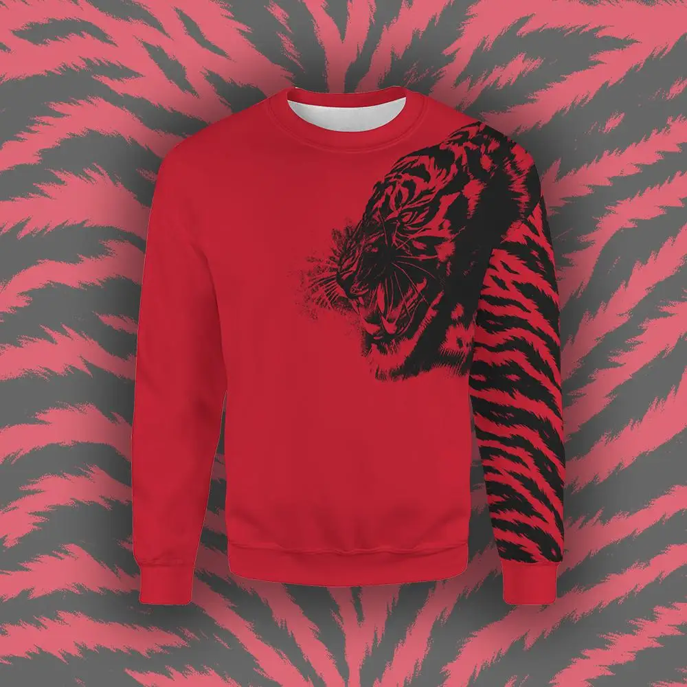 

Autumn/Winter Men's Crew Neck Pullover Fashion Tiger Stripe 3D Print Graphic Tops Streetwear Casual Oversized Couple Sweatshirts