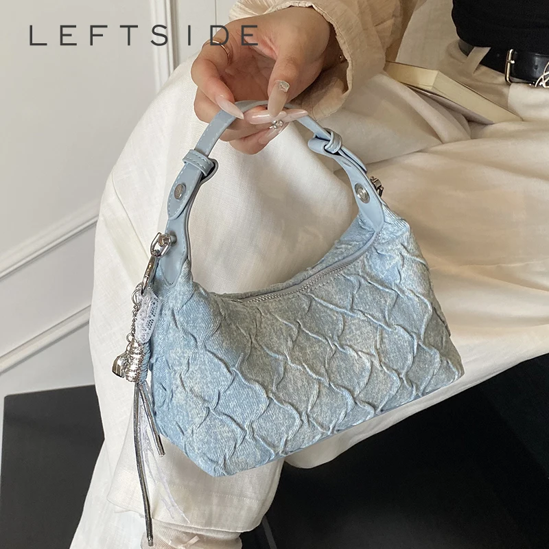 

LEFTSIDE Small Denim Solid Color Hobo Crossbody Bags for Women 2025 Y2K Ladies Shoulder Bag Females Handbags and Purses
