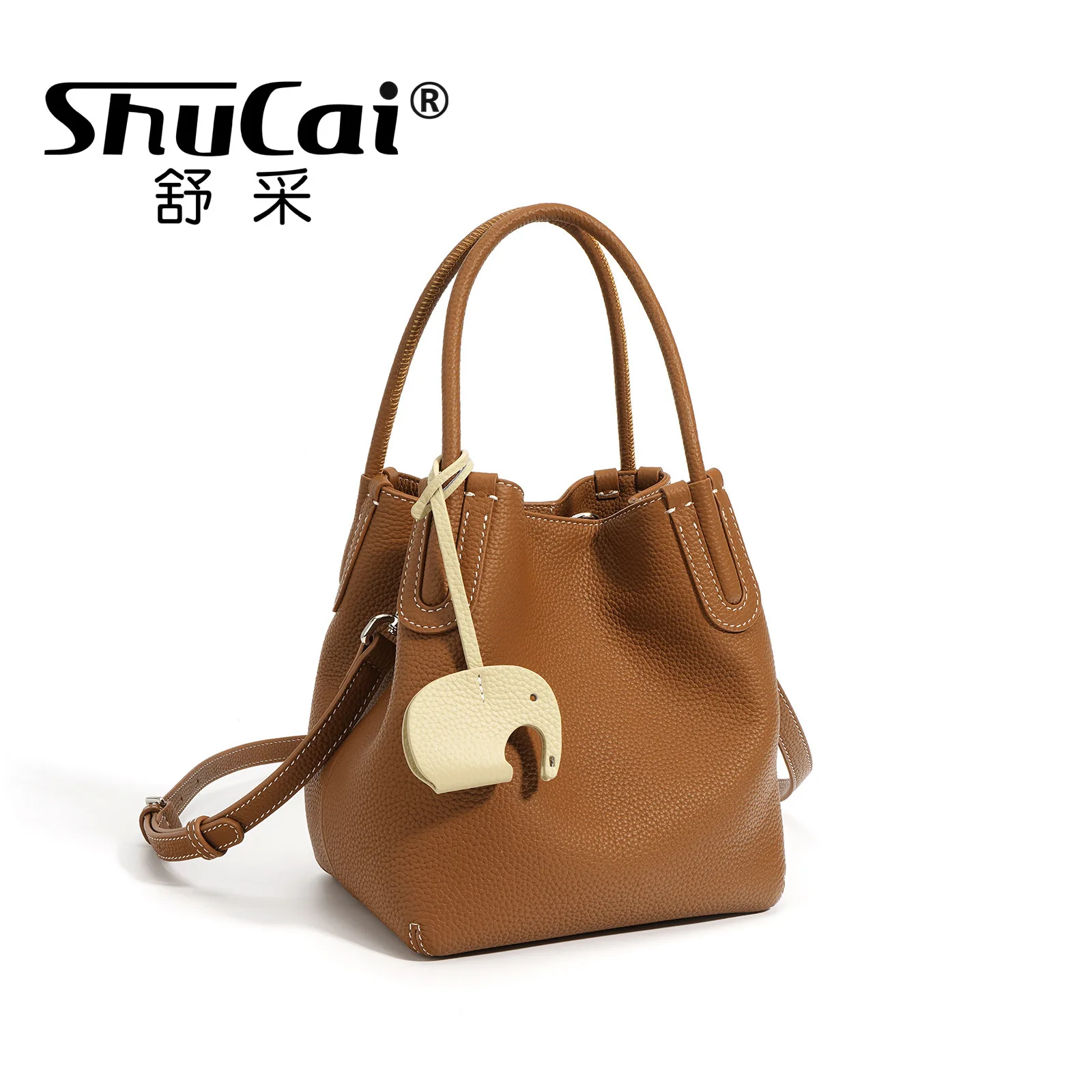 Head Layer Cowhide Vegetable Basket Bag Leather Cell Phone Crossbody Bag Commuter Shoulder Bucket Bag