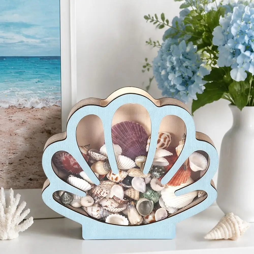 Clear Acrylic Shell Storage Container Wooden Multifunctional Seashell Display Box Dust-proof Display Organizer Box