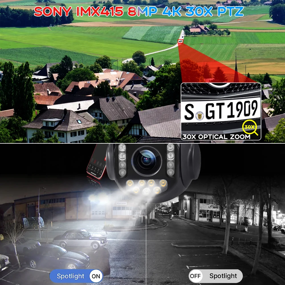 4K 8MP 30X ซูม WiFi กล้องเฝ้าระวังกลางแจ้งเพดานการติดตามอัตโนมัติโดมความเร็ว PTZ สี Night Vision PoE กล้อง IP