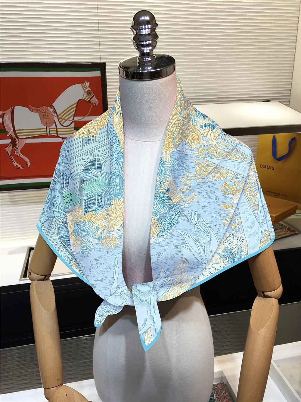 90cm Twill Silk Scarf Shawl Luxury Brand Jungle Garden Print Square Scarf Women Hijabs Bandana Foulard Neckerchief Head Scarves