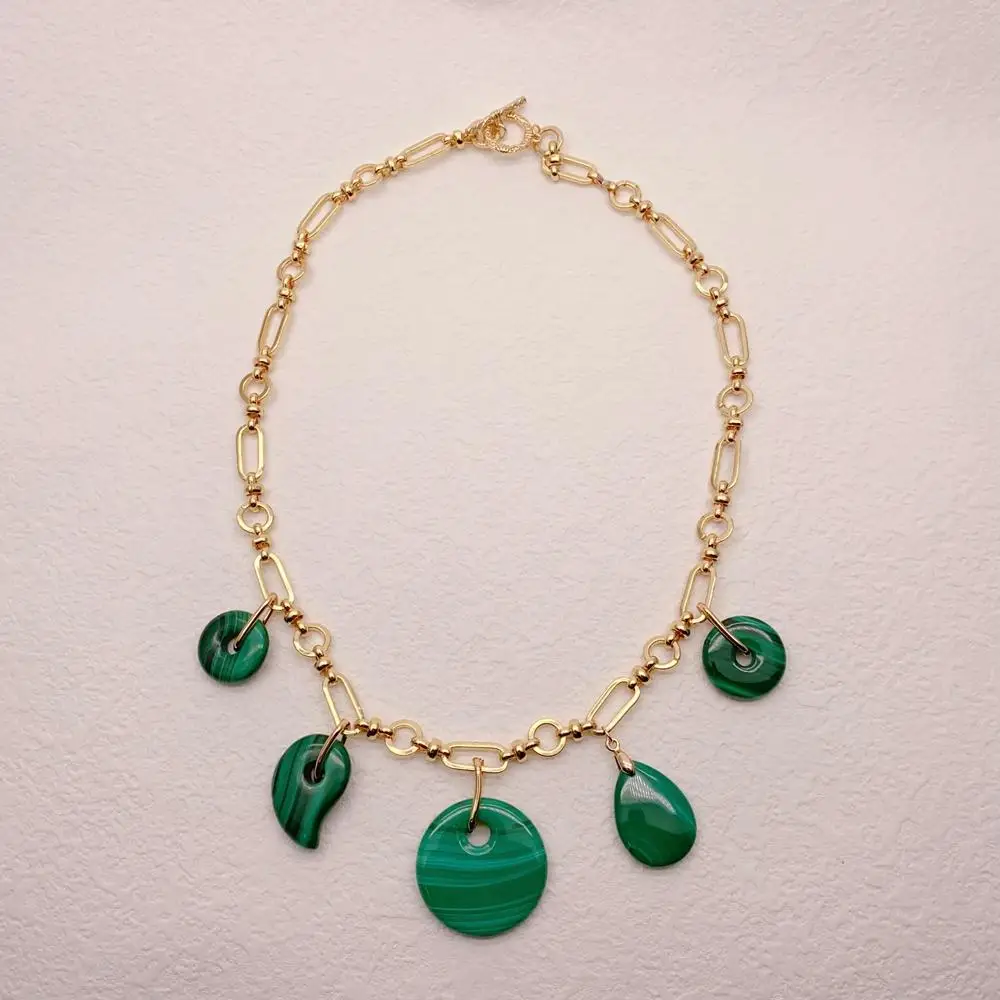 

Y·YING Natural Green Malachite Charm Pendant Gold Plated Chain Necklace For Women Choker Necklaces
