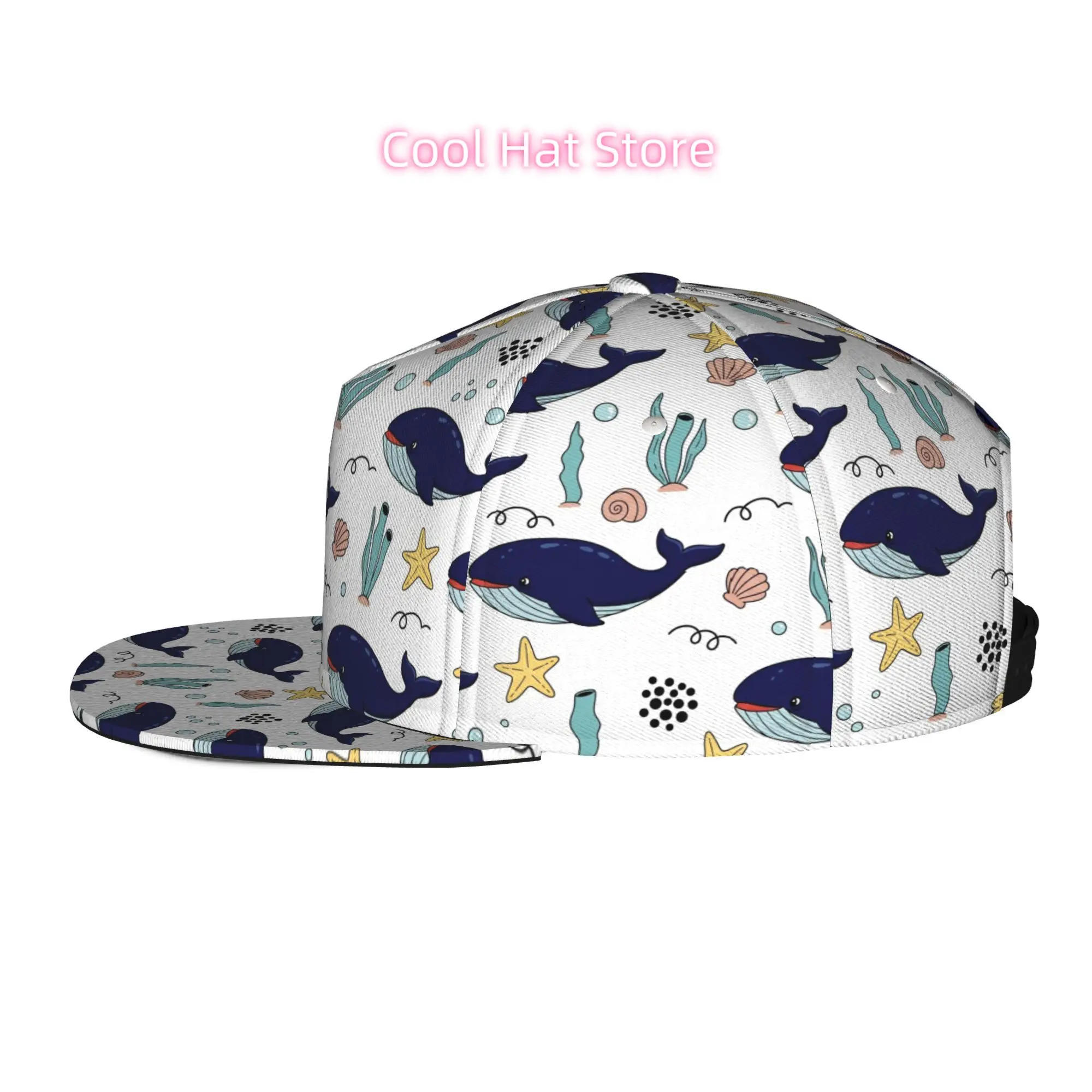 Men's and Women's Baseball Cap, Underwater Marine Life Illustration Adjustable Snap-on Brim, Flat-top Design - Suitable for Casu