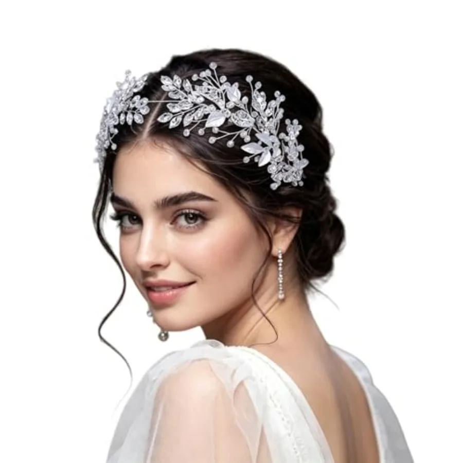 

Rhinestone Wedding Headband Handmade Leaf Crystal Bridal Headpieces for Wedding Hair Accessories for Brides and Bridesmaid