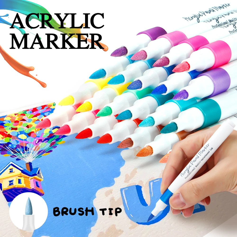 120/168 Colors Acrylic Paint Marker Set Professional‑Grade Pens Smudge‑Proof Waterproof Quick Dry Stone Glass Ceramic Wood Canvas Artist Illustration DIY Craft Supplies