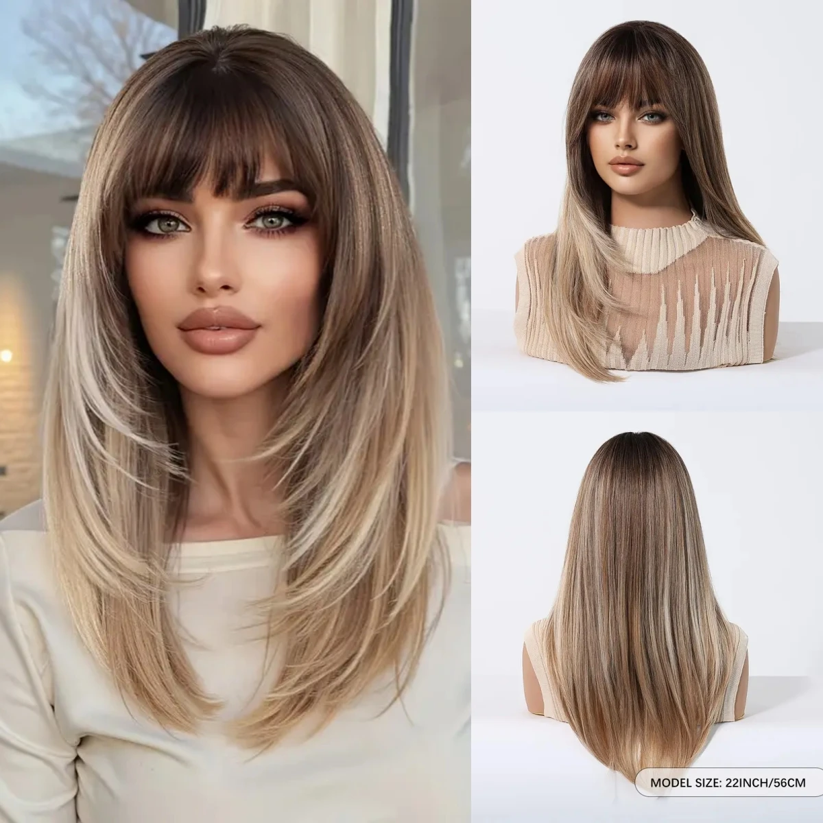 

Длинный прямой синтетический парик темно-коричневого цвета с светлыми блестками для женщин, имитирующий натуральный вид волос, для повседневной носки, термостойкий.