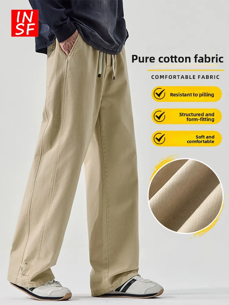 

Мужские повседневные рабочие брюки цвета хаки, удобные, универсальные, в американском уличном стиле, из хлопка, прямого кроя