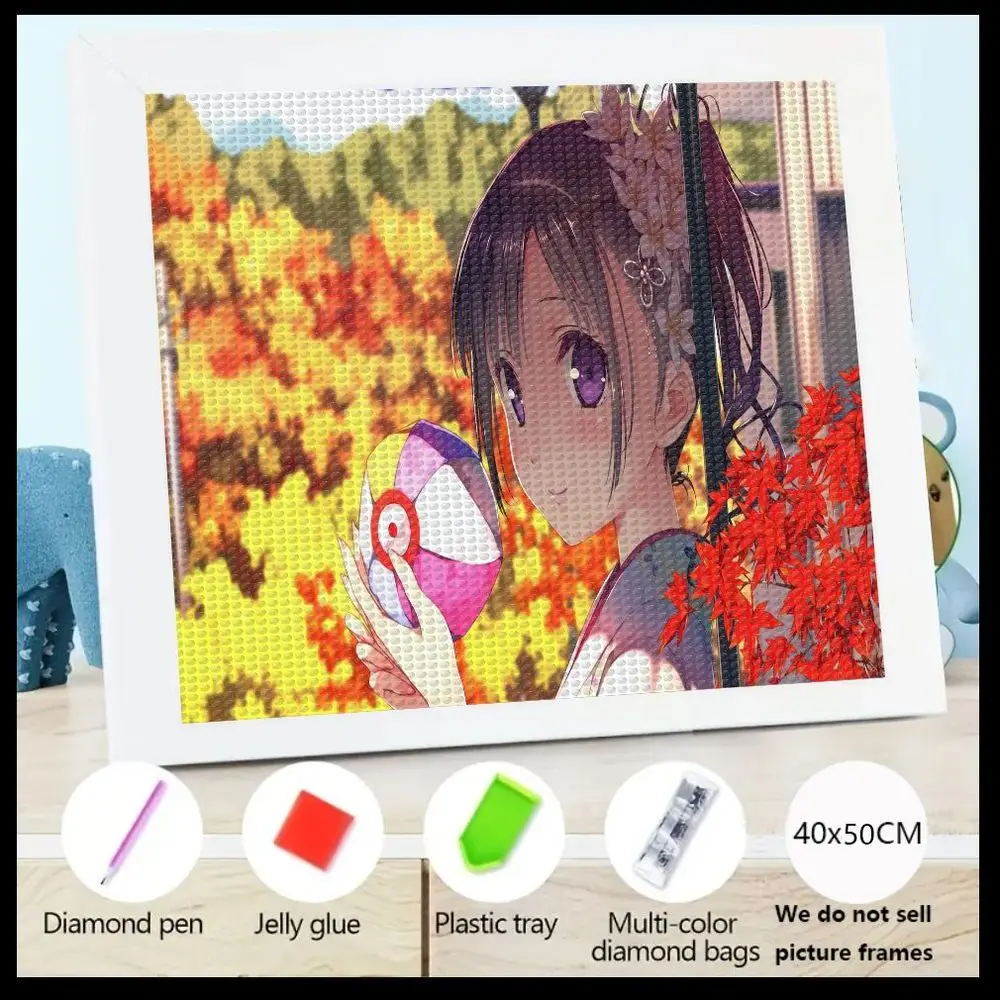1PC Kit di pittura diamante 5D Fai da te Anime Girl con capelli lunghi scuri Occhi viola 40x50CM Ricamo diamante di cristallo con strumenti (Pin