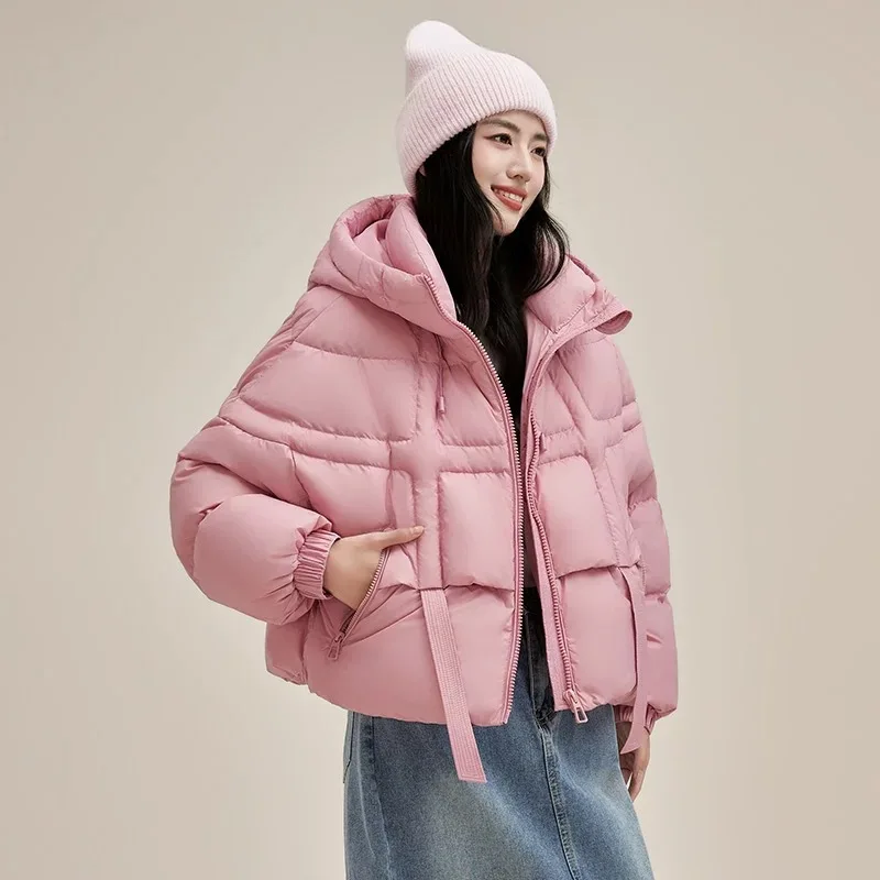 Women's Down Jacket Fashion Streamer 2024 Autumn and Winter New Thick Stand Collar Hooded High-end Fashion Loose Warm Coat