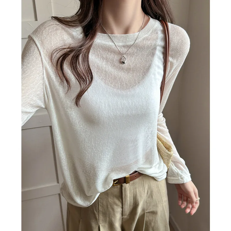 

Lazy Style Sun Protection Blouse for Women, Summer Thin Pure Desire High-End Loose Base Shirt, Slightly Transparent Sexy Top,
