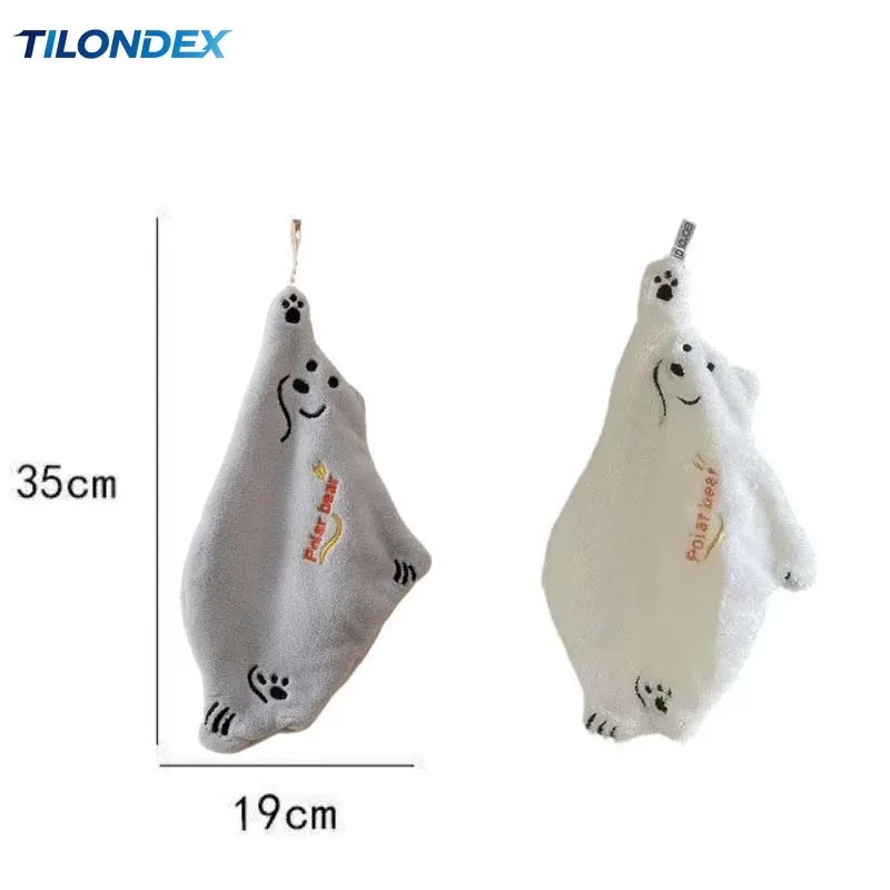 TILONDEX 1PC Polar Bear Shaped Hanging Hand Towel Ultra-Soft Coral Fleece Wipe for Home Bathroom Decor