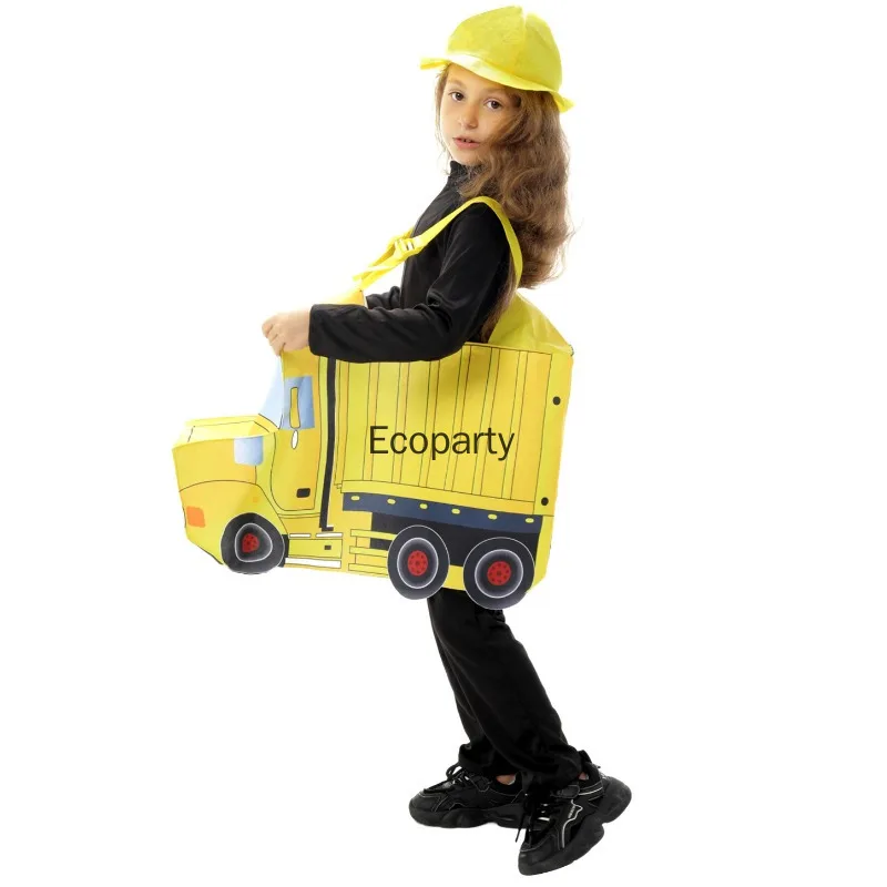 Kids Funny Fire Engine Ambulance Costume Boy Girls Firefighter Truck Car Cosplay Coverall with Hat Halloween Performance Outfits view 3