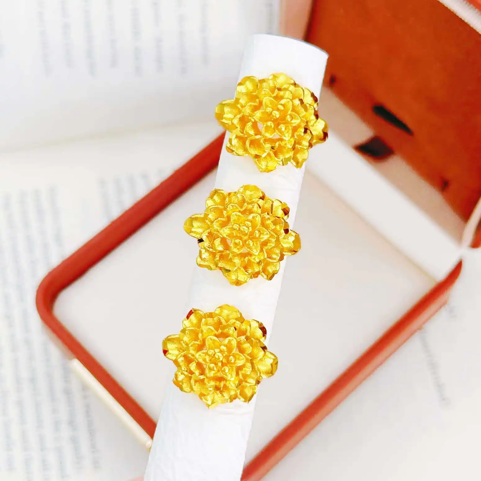 Anniversary Gift Chrysanthemum Open Ring For Women 24K Gold AU999 Luxurious Women Jewelry