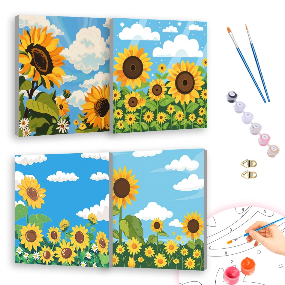 

RUOPOTY Painting By Numbers For Beginner sunflower Flowers Paint Kit Acrylic Paints 20x20cm With Frame Handiwork Oil Diy Crafts