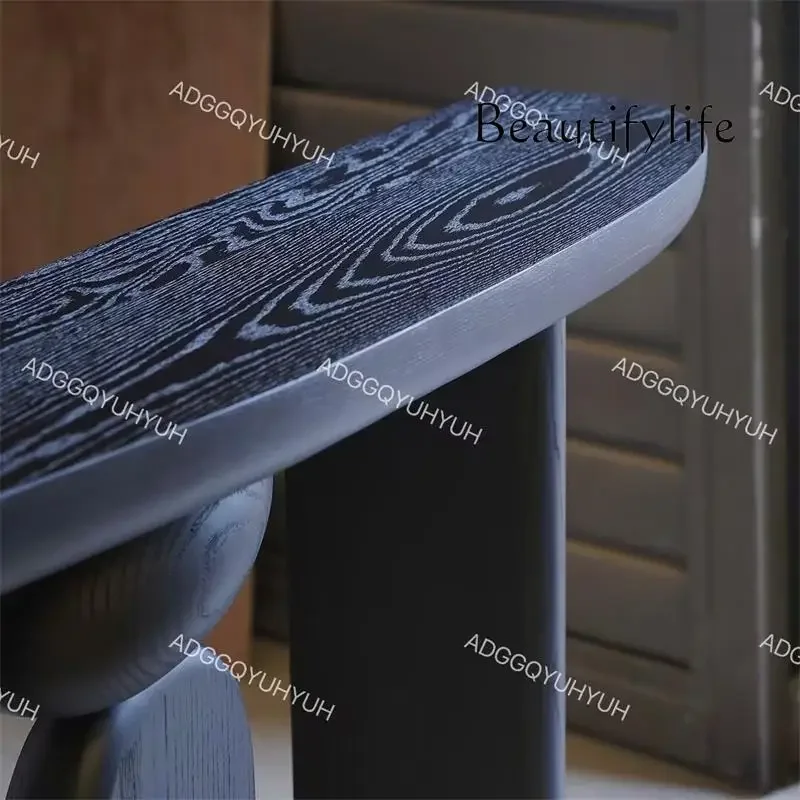 

BJ Medieval Solid Wood Entrance Table Small Apartment Living Room Against The Wall End View Table White Wax Wood Long Strip Case