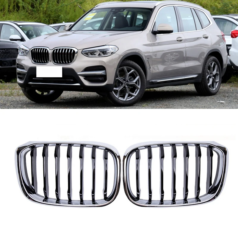 

For BMW X3 X4 G01 G02 G08 Chrome Car Front Grill Grille Bumper Kidney Grill Grilles 2018-2021 Racing Grills Single Slat Grille