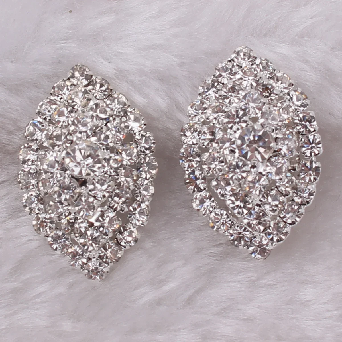 High-grade Rhinestone Crystal Tear Drop Geometric Flower Clip on Earrings No Pierced for Women Wedding Luxury No Hole Earrings