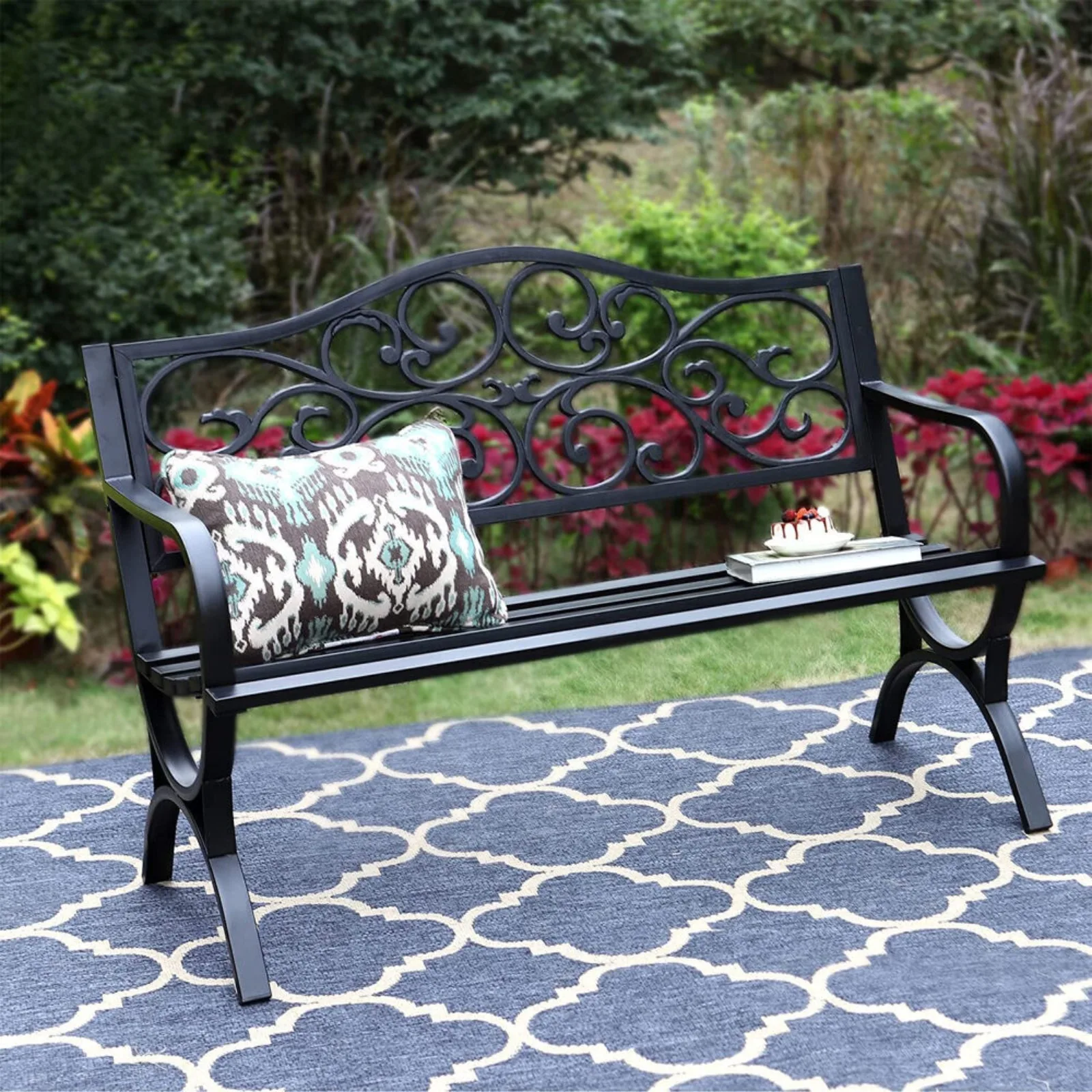 

US Garden bench metal terrace bench outdoor porch park bench cast iron solid steel-