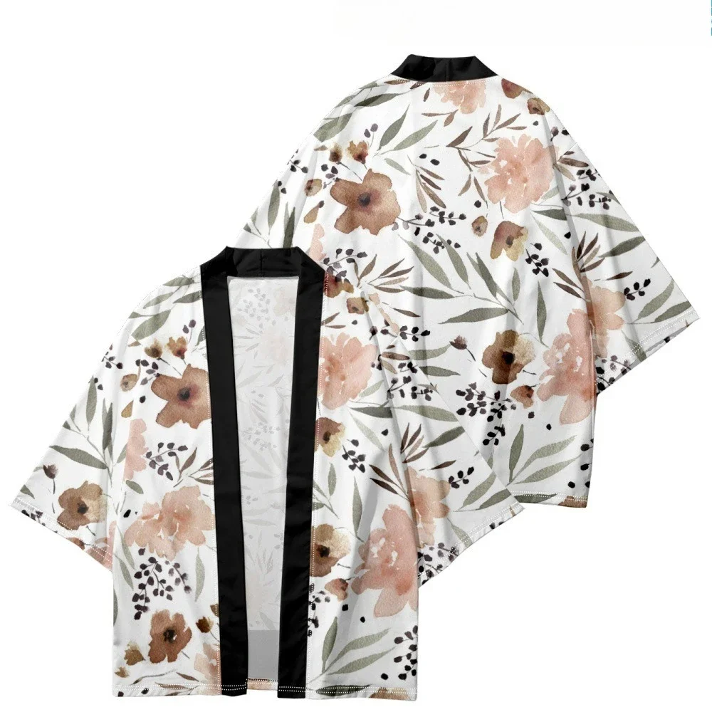 سترة كيمونو عادية موضة زهرة طباعة المرأة يوكاتا 2025 الصيف قميص الشاطئ اليابانية Haori الملابس المتضخم