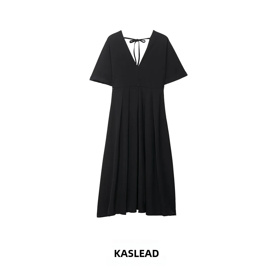 KASLEAD Faionable ort Sve V-Ne Midi Dr Women's Street Sle A-Line Skirt Polyester Fiber Ci Commute Dr