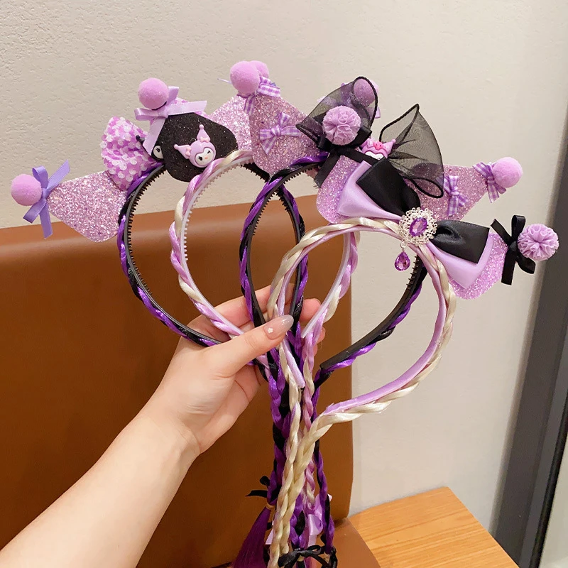 Kuromi-Diadema trenzada Sanrio para niña, diadema de princesa para bebé, cinta de corona, accesorios para el cabello