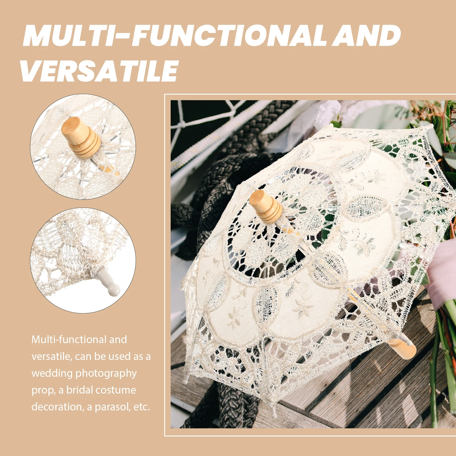 

Lace Parasol 26cm Handle 29cm Diameter White Ivory Wedding Photo Props Tea Party Decorations Vintage Umbrella Craft Elegant Lace