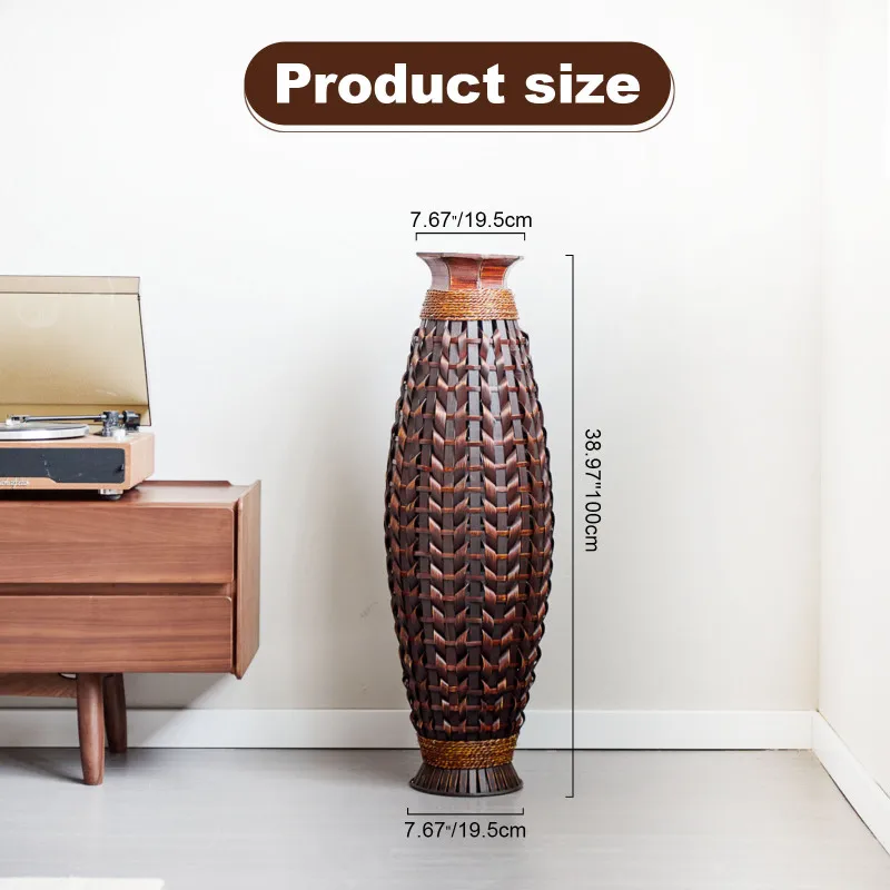 Handwoven Natural Bamboo Floor Vase, 38.97" Tall Boho Decorative Vase for Living Room Entryway, Rustic Farmhouse Woven Vase for Pampas Grass & Dried Branches view 2