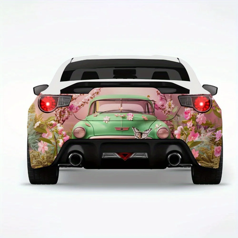 

Car_with_Flowers_&_Butterflies Автомобильная наклейка-виниловая наклейка на заднюю часть автомобиля, водонепроницаемые самоклеящиеся виниловые наклейки для хвоста автомобиля и