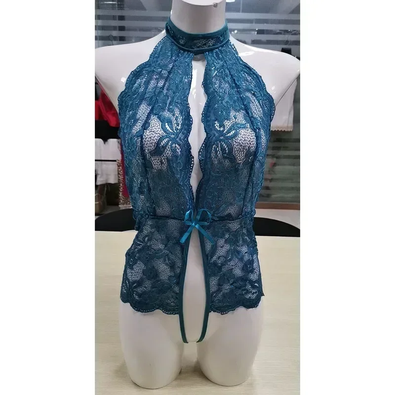 セクシーな女性用レースホルターロンパース、ホルターストラップノースリーブパジャマ、様々な色が選べる、コルセット風レディースボディスーツ