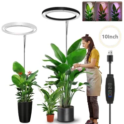 Anel LED ajustável crescer luz para plantas de interior, espectro completo, grande, regulável, altura, crescente lâmpada com temporizador automático, 10