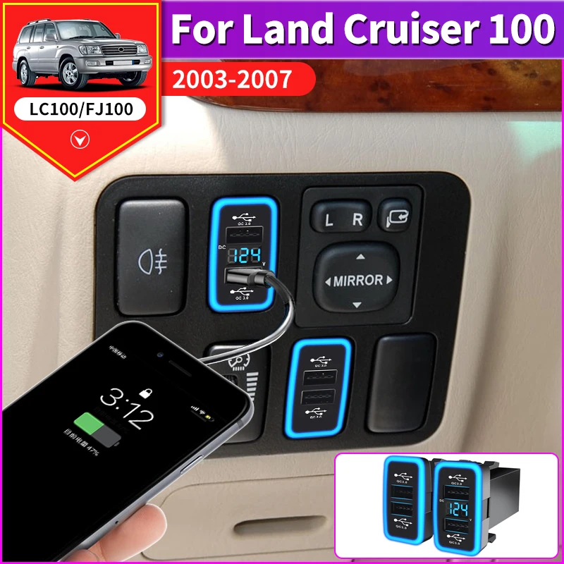 USB Quick Charger QC3.0 For Toyota Land Cruiser 100 Interior Accessories LC100 Fj100 2007 2006 2005 2004 2003