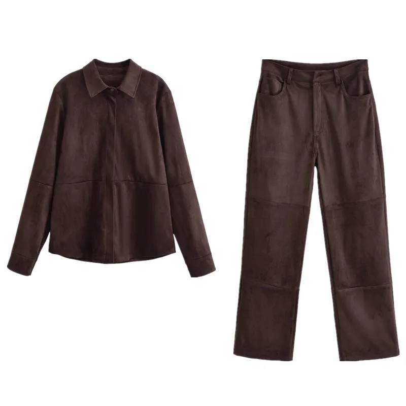 การออกแบบที่เรียบง่ายของผู้หญิง Faion ชุดฤดูใบไม้ร่วงมาใหม่หนังแพะยาว Sve Jaet และกางเกงขายาว 2025 คอลเลกชันฤดูร้อน