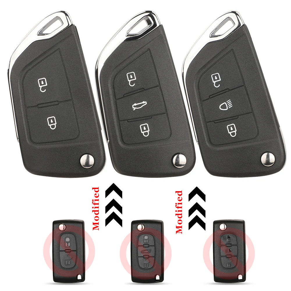 Jingyuqin 2/3 Tasten Modifizierte Klapp-Fernbedienungs-Autoschlüsselhülle für Peugeot/Citroen Ce0536/0523 HU83 VA2 Schlüsselklinge