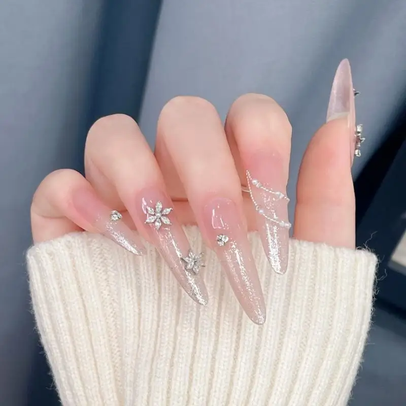 5Pcs Jewelry Nail Nails Christmas Flash Art Decorations Snowflake Zircon Pearl Crystals Rhinestones Accessories Charms Flower