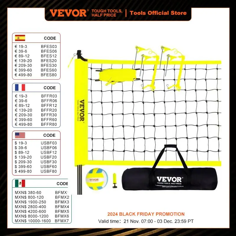 VEVOR Outdoor Volleyball Net System Adjustable Height Steel Poles with PVC Volleyball Pump Carrying Bag for Backyard Beach Lawn