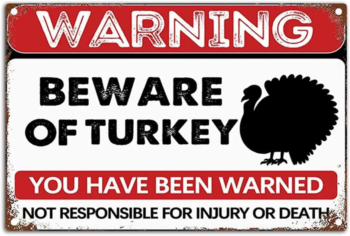 Retro Warning Turkey Sign - Beware of Turkey Tin Sign - Vintage Metal Signs Home Wall Decor-12x8inch-Tin Sign